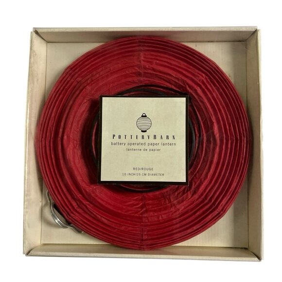 Pottery Barn Paper Lantern Red 10" Diameter Battery Operated - Picture 1 of 7